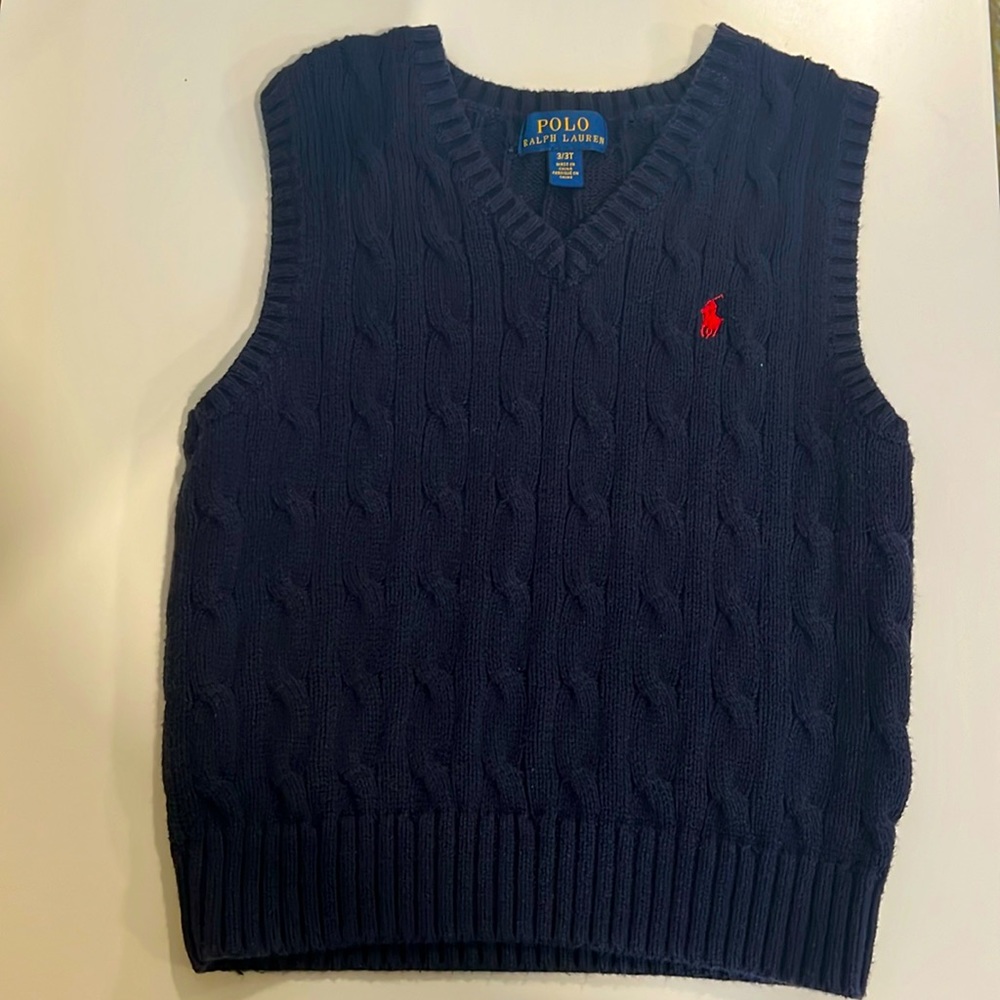 Polo Ralph Lauren 3T cable night cotton sweater vest. Navy